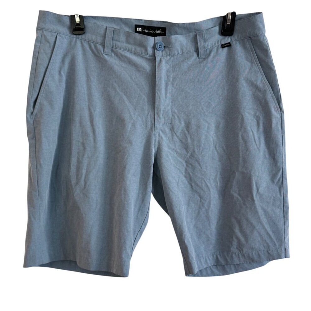 Travis Mathew Mens Shorts Size 38 Polyester Blend Light Blue Button Fly Casual